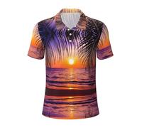 Sunset Ocean con palme tropicali Twilight Scenery Golf Shirt da uomo Dry Fit Performance Polo manica corta con colletto, Nero , M