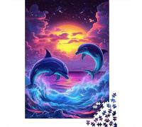 Sunset Ocean View Dolphin 1000 Piece Jigsaw Puzzle for Adults Paper Brain Training Dolphin Puzzle Art Home Wall Decor 70x50cm/1000pcs