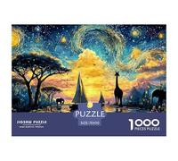 Sunset over African Savannah 1000 Pezzi Cartone Robusto Puzzle Wild Animals Sfida Unica Gioco Creativo Puzzle Per Adulti E Bambini 70x50cm/1000pcs