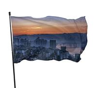 Sunset Over Building City Garden Flag 3x5 FT Urban Bridge River Mountain Orange Sunlight Poliestere Yard Bandiere House Patio Prato Indoor Outdoor Banner di auguri