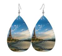 Sunset Over Eiffel Tower e Senna River Parigi Orecchini a goccia in pelle alla moda leggeri orecchini bohémien set di gioielli regalo per donne e ragazze