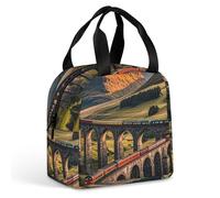 Sunset over Elevated Bridge Borsa per il pranzo per donne e uomini, borsa termica portatile con manico, a prova di perdite, riutilizzabile, per lavoro, picnic, viaggi