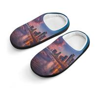 Sunset over Tel Aviv Beach Israele Pantofole in cotone per bambini Slip-on scarpe da casa per camera da letto interni ed esterni, Stile nero, 30/31 EU