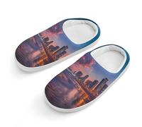Sunset over Tel Aviv Beach Israele Pantofole in cotone per bambini Slip-on scarpe da casa per camera da letto interni ed esterni, Colore: bianco., 26-27