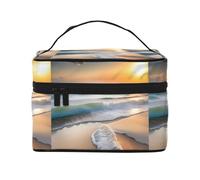 Sunset Over The Waves Borsa cosmetica impermeabile portatile di grande capacità 23x17x16cm per viaggi sport all'aria aperta regalo compagno di nozze, Nero , Taglia unica