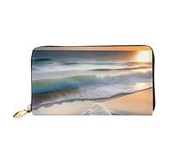 Sunset Over The Waves Portafoglio lungo da donna con cerniera, 19,48 x 10,5 cm, viene fornito con scomparti per carte di credito all'interno, leggero e resistente., nero, Taglia unica, moderno