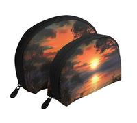Sunset Painting Portable Shell Makeup Bag Set (2 pezzi), borsa da toilette da viaggio con cerniera per cosmetici, Pittura Tramonto, Taglia unica