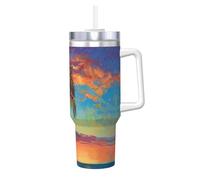 Sunset Palm Print - Fiaschetta per bevande calde e fredde, 1134 g, motivo: Ice Bully con manico, ideale per viaggi, sport, ufficio