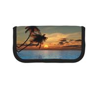 Sunset Palm Tree Ocean piccolo astuccio per matite semplice astuccio estetico astuccio portapenne portapenne ufficio, Nero , Taglia unica, Organizer per borse