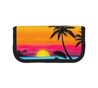 Sunset Palm Tree Piccolo astuccio portamatite semplice astuccio estetico astuccio portapenne ufficio, Nero , Taglia unica, Organizer per borse