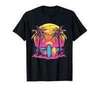 Sunset Palms Tavole da Surf Tropical Beach Vibe Stampa Maglietta