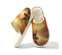 Sunset River With Deer - Pantofole da donna, in memory foam, motivo: cervo autunnale, Multi, 38.5/39.5 EU
