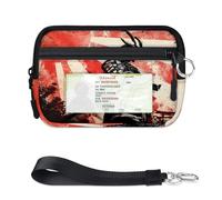 Sunset Samurai Katana Mini Zip Card Case per Donne Uomini con Finestra ID Giappone Samurai Portafoglio Portatile Leggero Piccolo Borse Cerniera Coin Card Organizer Bag