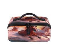 Sunset Sea Beach Running Horses Travel Makeup Bag Portable Waterproof Pouch Open Flat Toiletry Bags Toiletries Cosmetics, Organizzatore da viaggio per donne e uomini
