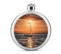 Sunset Seascape Barca a vela galleggiante Fiaschetta rotonda da 141,7 g in acciaio inox a prova di perdite, bottiglia portatile per vino o liquore, fiaschetta per whisky con stampa carina, per uomo e