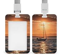 Sunset Seascape Sailboat Floating Badge Holder Vertical Name Tag Holder Impermeabile ID Protector Cover con durevole cordino staccabile per ufficio fabbrica insegnanti