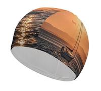 Sunset Seascape Sailboat Floating Swim Cap Confortevole cuffia da doccia per riduzione della resistenza e protezione dei capelli durevole morbida elastica cuffia da bagno mantiene l'acconciatura