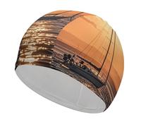 Sunset Seascape Sailboat Floating Swim Cap Unisex Adulto Cuffia Da Nuoto Antiscivolo Cappello Da Piscina Confortevole Durevole Facile da Indossare e Spegnere Impermeabile Nuoto Mantenere I Capelli