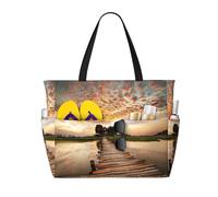 Sunset splendida stampa ponte lago grande impermeabile spiaggia tote bag per le donne con zip e tasche borsa pieghevole per viaggi, piscina, shopping, vacanze, palestra