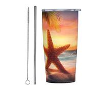 Sunset Starfish Tropical Sea Beach Bicchiere sottile in acciaio inossidabile da viaggio Tazza da caffè isolata sottile a doppia parete da 20 Oz con coperchio antispruzzo, cannuccia e spazzola per la