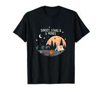 Sunset Stars and S’mores Retro Camping Campfire Scene Maglietta