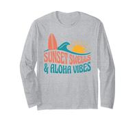 Sunset Swells Aloha Vibes Tropical Surf Beach Design Grafico Maglia a Manica
