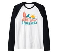 Sunset Swells Aloha Vibes Tropical Surf Beach Design Grafico Maglia con Maniche Raglan