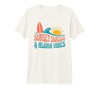 Sunset Swells Aloha Vibes Tropical Surf Beach Design Grafico Maglietta Premium