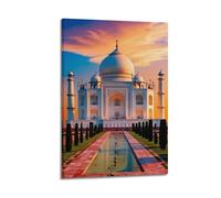 Sunset Taj Mahal, stampa radiosa, poster di architettura, immagine su tela brillante, decorazione artistica per soggiorno, decorazione artistica da parete moderna da appendere, 50 x 75 cm