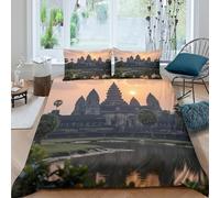 Sunset temple viewSet Di Copripiumino morbida microfibra 3 Pezzi stampa di 3D con cerniera Ancient architecture copripiumino incluso federe aiosa ultra morbido for ragazze Super king（260x220cm）