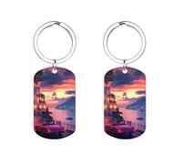 Sunset View Costiera Amalfitana Italia Portachiavi in metallo stampato Etichette chiave personalizzate con anello Regali unici