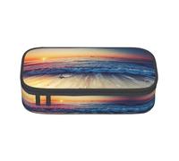 Sunset View On The Beach Shore - Astuccio per matite di grande capacità, con cerniera, per ragazzi, ragazze, studenti, scuola, Nero , Taglia unica, Valigia