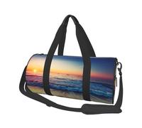 Sunset View On The Beach Shore Print Round Duffel Bag, Canvas Overnight Travel Tote Bag, impermeabile e resistente agli strappi. Borsa da viaggio pieghevole per il fine settimana
