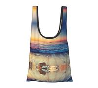 Sunset View On The Beach Shore Stampa Pieghevole Riutilizzabile Borsa della spesa Leggera Shopping Tote per la spesa Viaggi Spiaggia Eco-Friendly Compact Adventure Tote