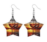Sunset Wine Glass Orecchini in legno da donna alla moda Boho pendenti orecchini fatti a mano estivi da spiaggia orecchini vintage geometrici a stella, legno, metallo, senza gemme, stella, legno