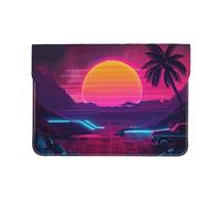 Sunset Wine Glass Printed Laptop Sleeve 13 Inch Leather Laptop Case Computer Bag Cover per Viaggi, Lavoro, Affari, Retrowave Immagini, Taglia unica