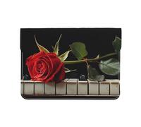 Sunset Wine Glass Printed Laptop Sleeve 13 Inch Leather Laptop Case Computer Bag Cover per Viaggi, Lavoro, Affari, Rosa Rossa su Pianoforte, Taglia unica