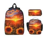Sunset zaino girasole per ragazze ragazzi con borsa per il pranzo astuccio fattoria 3 pezzi borse scolastiche isolate lunchbox regali per donne uomini
