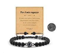 SUNSH Bracciale Uomo in Pietra Naturale Ti Amo 100 Lingue Proiezione Braccialetto per Fidanzato Natale San Valentino Regalo di compleanno 8mm Nero Regolabile per Lui Ragazzi