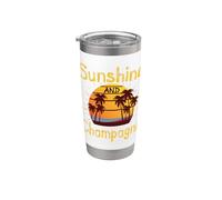 Sunshine and Champagne Summer Palm Tree Bevitore di Champagne Bicchiere termico in acciaio inox doppia parete