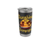 Sunshine and Champagne Summer Palm Tree Bevitore di Champagne Bicchiere termico in acciaio inox doppia parete