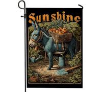 Sunshine - Bandiera da giardino, asino blu che trasporta verdure, decorazione per esterni, striscione in iuta su entrambi i lati, per la primavera e l'estate, decorazione per prato, 30,5 x 45,7 cm
