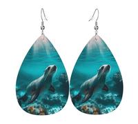 Sunshine Blue Ocean Seal Orecchini da donna, orecchini colorati in pelle a goccia per le donne alla moda, orecchini a goccia gioielli