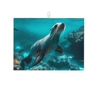 Sunshine Blue Ocean Seal - Tappetino scolapiatti in microfibra, grande, per bancone della cucina, super assorbente, facile da pulire, 45,7 x 61 cm