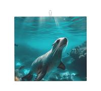 Sunshine Blue Ocean Seal - Tappetino scolapiatti in microfibra, per bancone della cucina, super assorbente, lavabile in lavatrice, 40,6 x 45,7 cm