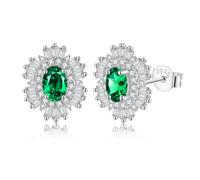 Sunshine - Orecchini da donna, in argento Sterling 925, con pietra portafortuna a taglio smeraldo, orecchini a bottone a pressione per donne, adolescenti, ragazze, gioielli delicati regalo, Argento