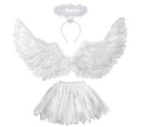 Sunshine Smile 80 cm ali d'angelo bianco - Costume da angelo da donna con alone e gonna tutu - per bambini e ragazze - Carnevale festa cosplay decorazione