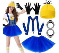 Sunshine smile Accessori per costume Minion, set di costume giallo per cosplay,1 occhiali gialli 1 berretto 1 set di guanti neri, guanti neri e cappelli gialli, per uomo e bambino