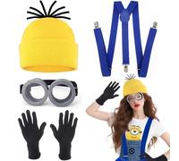 Sunshine smile Accessori per costume Minion, set di costume giallo per cosplay,1 occhiali gialli 1 berretto 1 set di guanti neri, guanti neri e cappelli gialli, per uomo e bambino