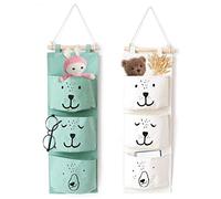 Sunshine smile Borsa parete,Borsa portaoggetti da appendere,Organizer appendere,Borsa appesa,3 tasche Tasche Portaoggetti,Borsa appendere in tessuto,Tasche Portaoggetti (Bianco + verde)